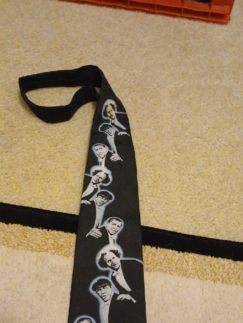 Black Novelty Tie with Repeating Monochrome Faces Three Stooges Tie